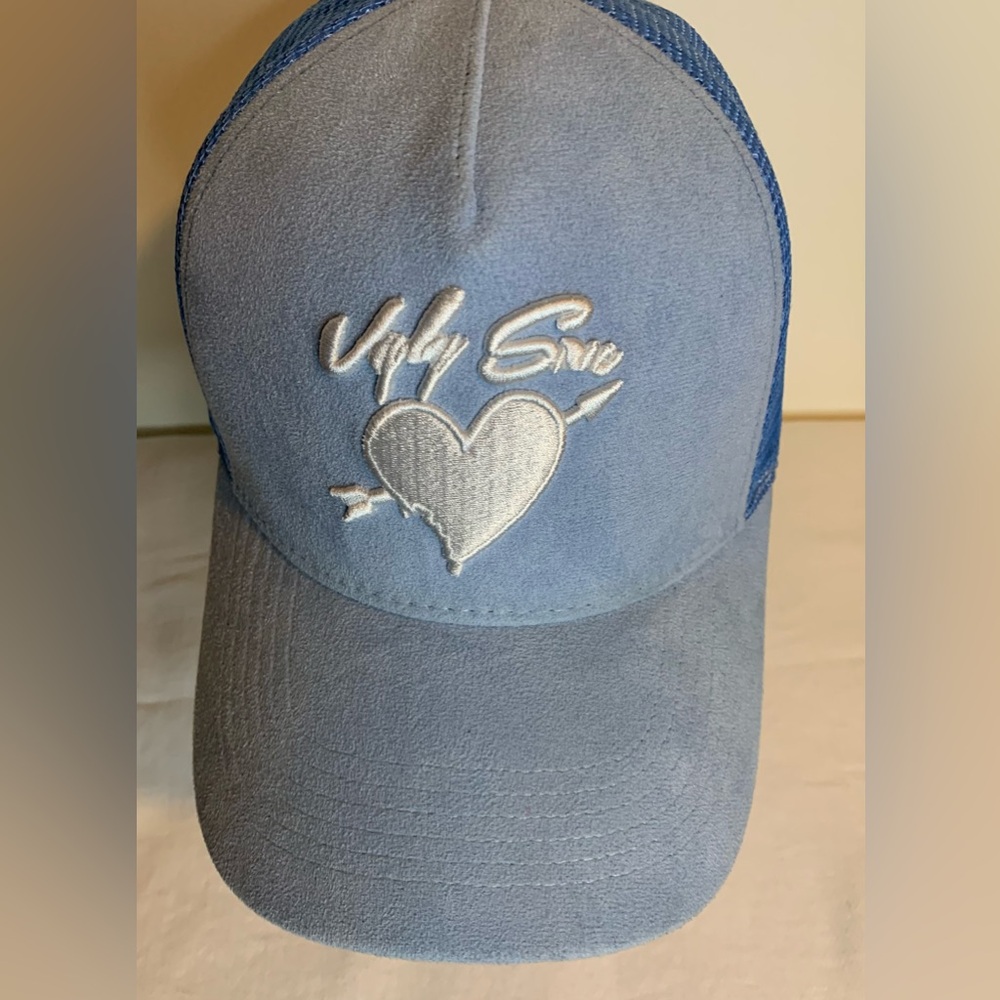 Blue Trucker Hat with Heart Embroidery